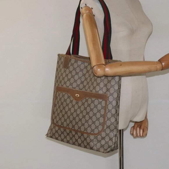 GUCCI GG Supreme Web Sherry Line Tote Bag PVC Red Beige - Picture 1 of 16